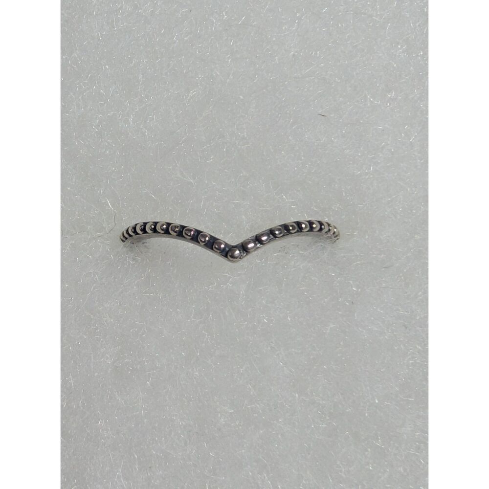 Retired Pandora Silver Beaded Chevron Stacking Ring - Size 6 Genuine ALE 196315